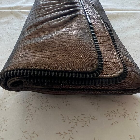 Lauren Merkin Shimmer Bronze Foldover Clutch - Picture 3 of 8